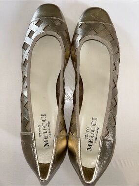 NWOB Sesto Meucci Made in Italy Metallic Gold Woven Ballet Flats